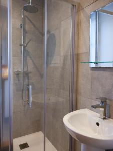 a bathroom with a shower and a sink at Pheasants Call in Kenmare