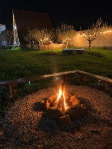a fire pit in a yard at night at Delta Rest House in Nor Hachyn