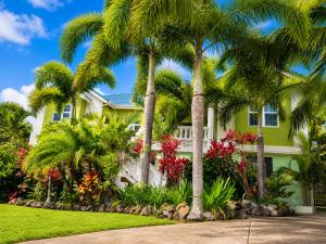 a house with palm trees in front of it at Eden Apartments in Basseterre