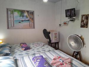 a bedroom with a bed and a fan at Hospedagem Chapéu Virado in Belém +19 photos