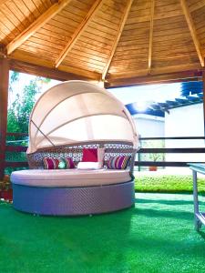 a circular bed in a pavilion with green grass at Urban Loft in Falmouth