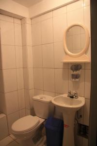 a small bathroom with a toilet and a sink at El Mirador del Inka guest house in Cusco