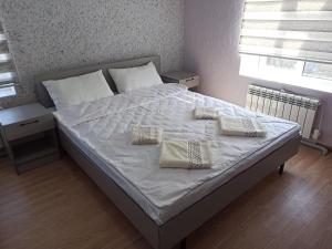 a bed with two pillows on it in a bedroom at Эмир in Pokrovka