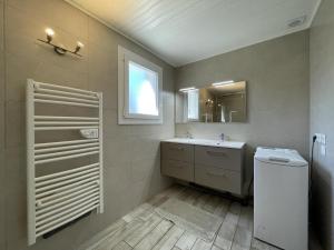 a bathroom with a sink and a toilet and a mirror at Chez bourdet-pelou in Arette +21 photos