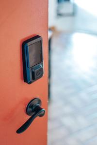 a close up of a door with a black door knob at Panoramic Peak in Mount Torry Furnace