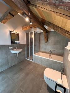 a bathroom with a bath tub and a sink at Platzl am Malteser in Amberg