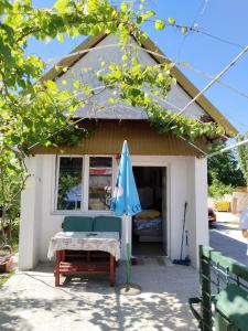 a small house with a table and an umbrella at Ogi in Straševina