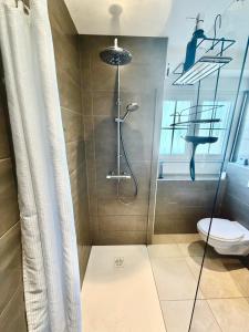 a bathroom with a shower and a toilet at L'échappée Belle "15 min Europa Park" in Rhinau +16 photos