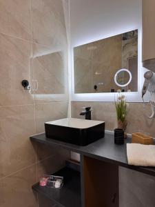 a bathroom with a black sink and a mirror at Voiron centre - De Tassigny in Voiron