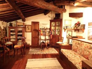 a dog sitting in a living room with a couch at Apartment Poesia in Bagni di Lucca