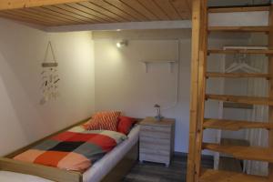 a bedroom with a bunk bed and a ladder at Haus am Meer Eckwarden in Butjadingen