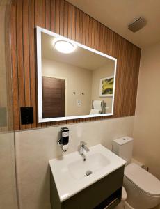 a bathroom with a sink and a mirror and a toilet at Dorset Resort Hotel in East Stoke +31 photos