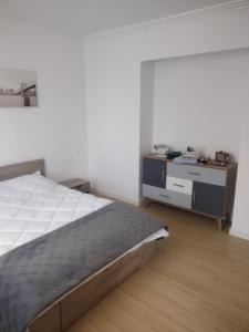 a bedroom with a bed and a desk in it at Maison à Macon in Mâcon