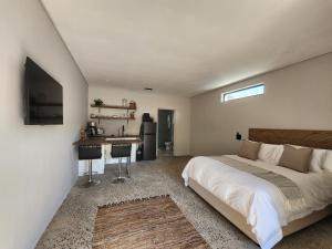 a bedroom with a large bed and a sink at Windsor Cottage in Avondale