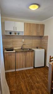 a kitchen with a sink and a refrigerator at Aura Bay Cozy Studio in Kotor