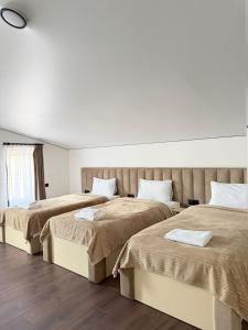 two beds in a hotel room with two beds at Davos Hotel in Pʼarakʼar +109 photos