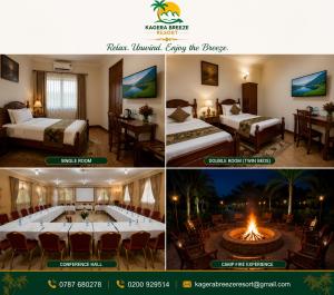 a collage of three pictures of a hotel room at Kagera Breeze Resort in Mbarara +1 photo