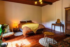 a bedroom with a bed and a table and a chair at Les Portes Neuves! in Belloc-Saint-Clamens +10 photos