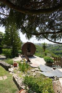a small wooden building in the middle of a garden at Alto Paraíso Boutique Hotel in Reguengo Grande