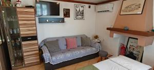 ein Wohnzimmer mit Sofa und Fernseher in der Unterkunft Dalis House in Astris