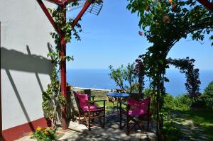 a patio with chairs and a table under a tree at Sunray Room for Two in Zagora in Zagora