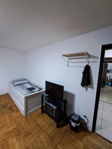 a bedroom with a bed and a tv in a room at MHm in Passau