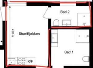 a floor plan of a small house at Nordheim studio apartment in Tromsø