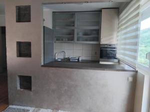 a kitchen with stainless steel appliances and a window at Zvezdica in Užice