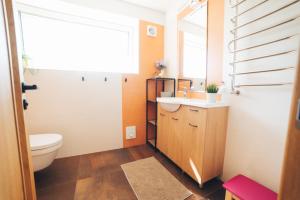 a bathroom with a sink and a toilet and a window at MADARAS Country house in Ventava +52 photos