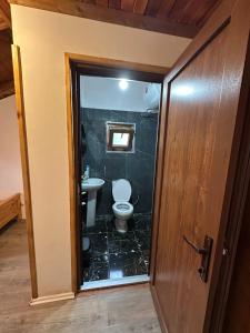 a bathroom with a toilet and a sink at Natyra balcony in Valbonë