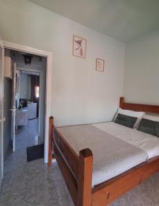 a bedroom with a large bed in a room at Helen's studio in Leptokarya