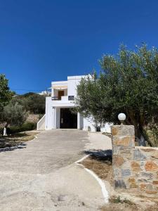 a white house with a tree in front of it at Eunoia Syros Suites in Ermoupoli