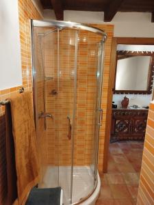 a shower with a glass door in a bathroom at El Silencio in Mesegal +17 photos