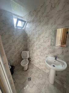 a bathroom with a sink and a toilet at Twins Kobuleti in Kobuleti
