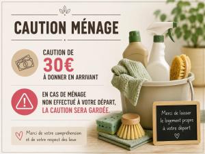 a flyer for a cleaner en apartment with soap and cleaning products at Gite "home" - piscine in Juvigny-le-Tertre