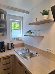 a kitchen with a sink and a window at Das kleine SOTEL in NuÃŸbaum
