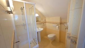 a bathroom with a shower and a toilet and a sink at Willa Marand in Jastarnia +61 photos