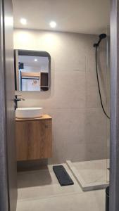 a bathroom with a sink and a mirror at Dris Loft in Nikiana