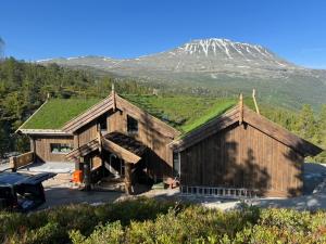 a house with a mountain in the background at Stor hytte på Gaustablikk in Gaustablikk