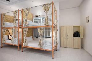 a group of bunk beds in a room at Live Free Hostel Dehradun in Dehradun