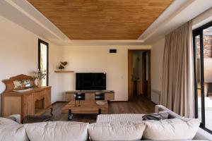 a living room with a couch and a tv at Casa Reserva jacuzzi Climatizado, Diseño y Naturaleza en Chacras de Coria in Ciudad Lujan de Cuyo