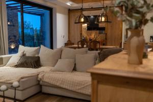 a living room with a couch and a large window at Casa Reserva jacuzzi Climatizado, Diseño y Naturaleza en Chacras de Coria in Ciudad Lujan de Cuyo