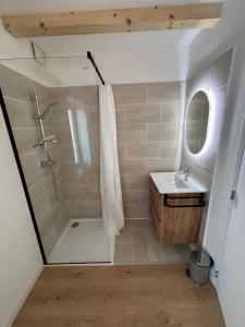 a bathroom with a shower and a sink at Maison de vacance à DAX in Dax