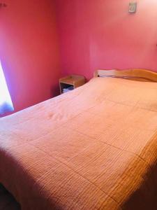 a bedroom with a white bed with a red wall at Casa Flory nr 2- Complex de Pensiuni si Casute la Munte in Bistricioara