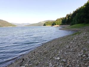a rocky shore of a body of water at Casa Flory nr 2- Complex de Pensiuni si Casute la Munte in Bistricioara