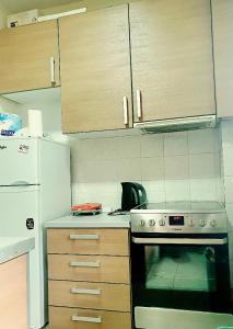 a kitchen with a stove and a refrigerator at Cosy apartment in Perea