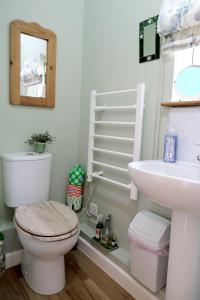 a bathroom with a toilet and a sink at Little Woodacott in Barnstaple