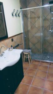 uma casa de banho com um lavatório e um chuveiro em El Pozo de la Cotarra em Cabezuela