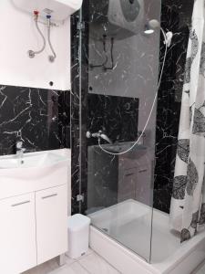 a bathroom with a shower and a sink at Apartmani Lohovo 2 in Lohovo