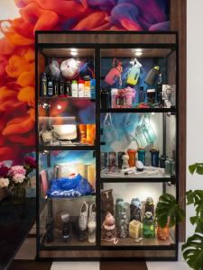 a refrigerator filled with lots of food and drinks at Le Rêve city hostel in Odesa